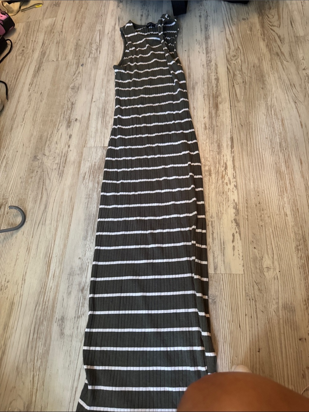 Sleeveless Striped Maxi Dress in Charcoal and White - Classic Summer Style